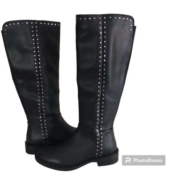 Steve Madden Steven Comfort Black Studded Leather Riding Boots Sz 6M - Picture 11 of 15
